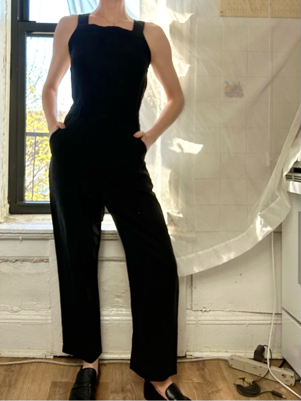 Reformation Black Wide-Strap Tailored Jumpsuit